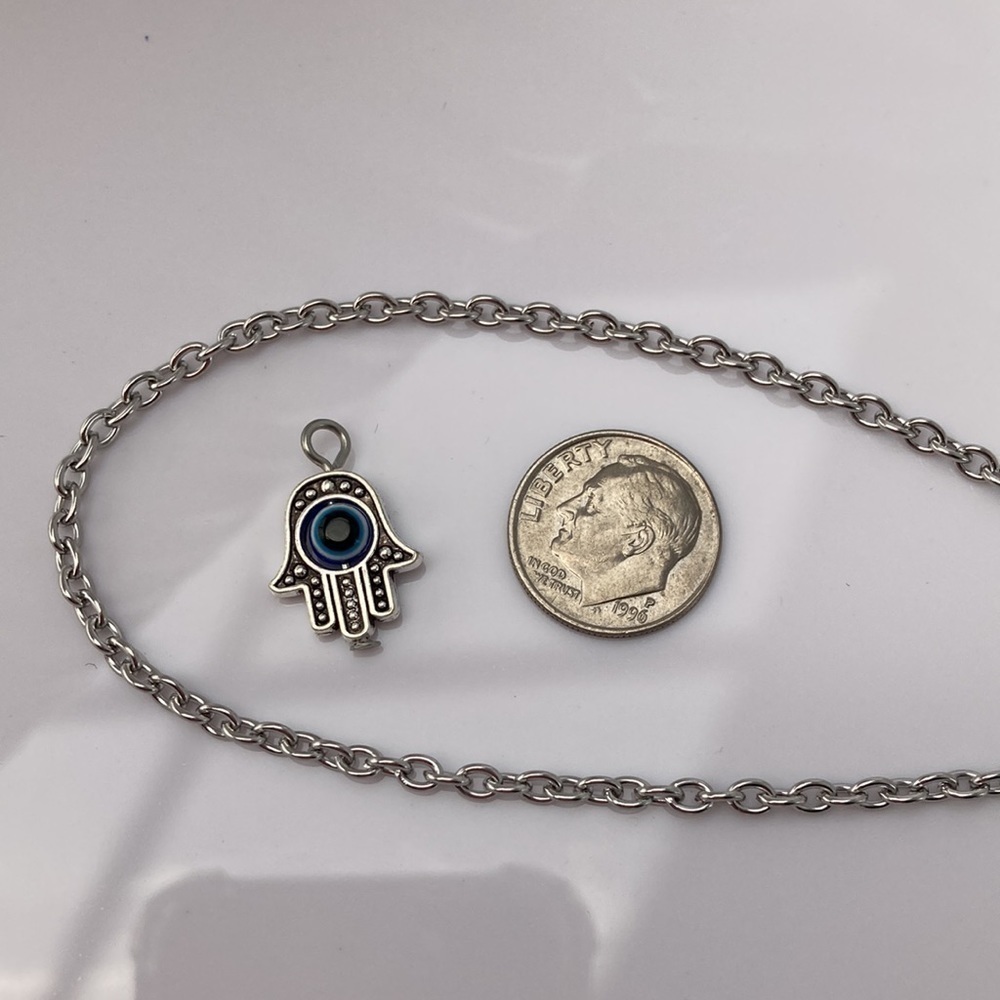 Hamsa Evil Eye Stainless Steel Necklace - Picture 2 of 11